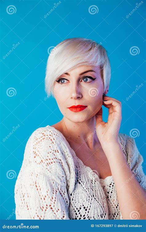 Beautiful Blonde Woman With Short Hair Fashion Portrait Stock Image