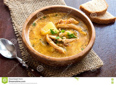 traditional meat soup stock photo image  herbs goulash