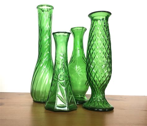 emerald green glass vintage vases set   mixed lot wedding