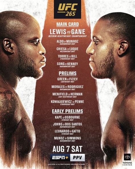 media ufc 265 lewis vs gane official weigh in 9 50 a m et 6