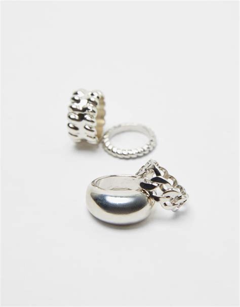 bershka sieraden dames set met  dikke ringen met effect zilver yesmotive