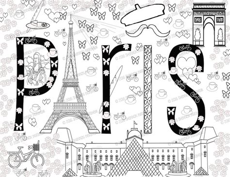 paris coloring page  adults  kids coloring page  etsy