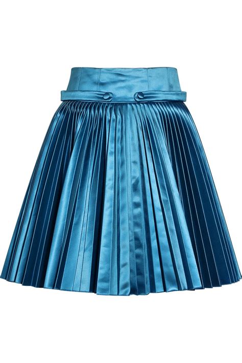 pleated satin skirt  blue turquoise lyst