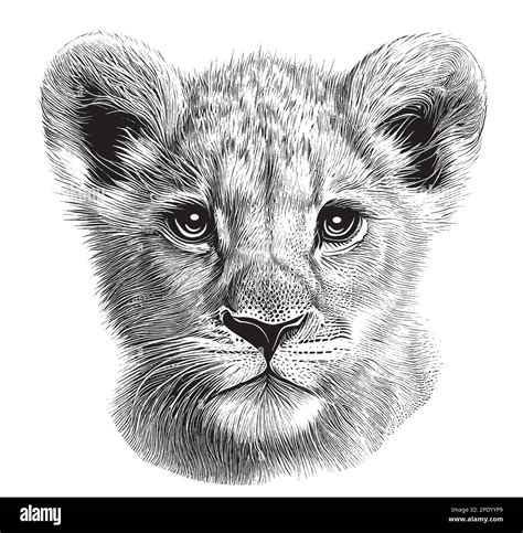 lion cub portrait hand drawn sketch illustration wild animals