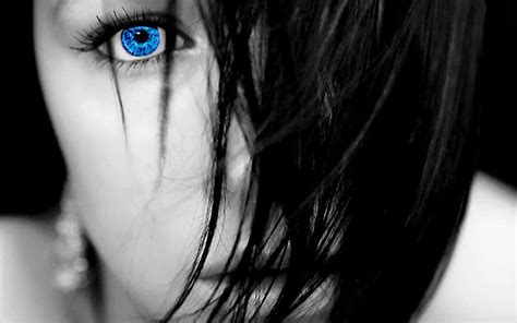 blue eye fear girl black and white abstract blue hd wallpaper