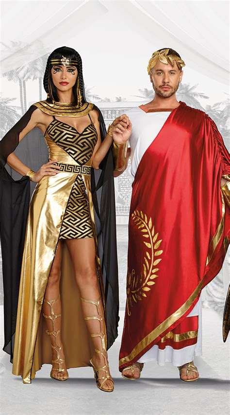 historical lovers couples costume golden cleopatra costume sexy