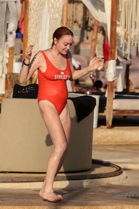 Lindsay Lohan In Red Swimsuit On Mykonos Island 19 – Gotceleb
