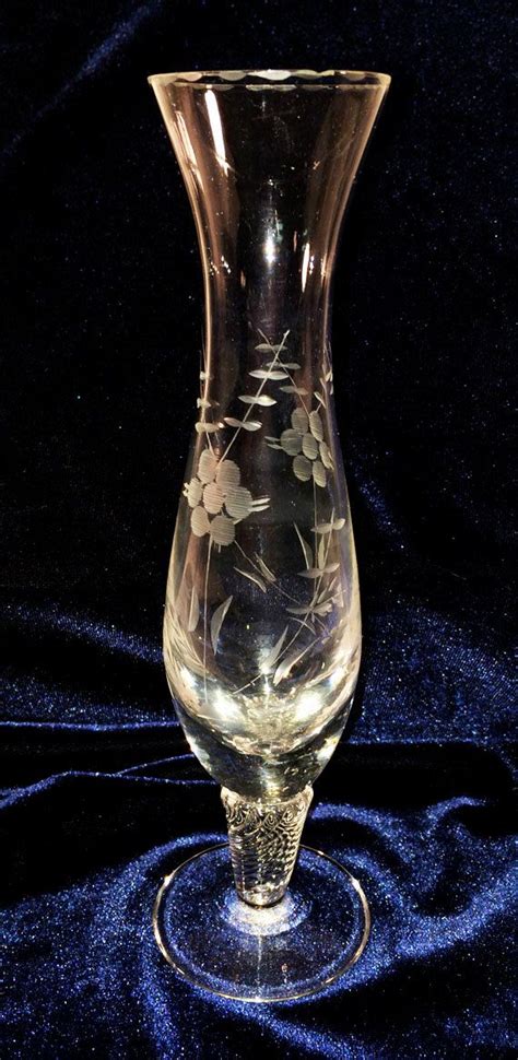 Vintage Etched Flower Vase Flower Vases Glass Flower Vases Vase