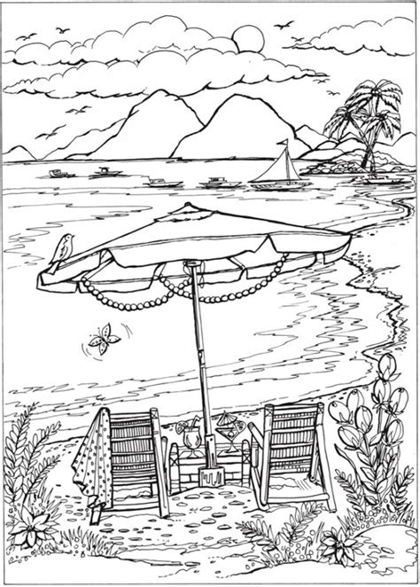 beach scene coloring page stamping
