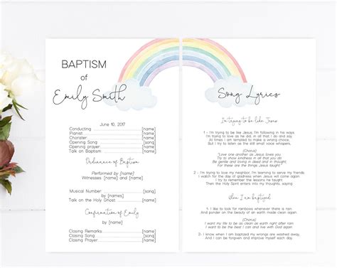 editable lds baptism program template printable baptism program