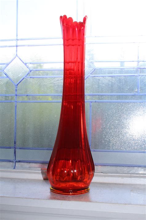 Large Red Amberina Swung Glass Vase 17 Vintage Mid Century Modern