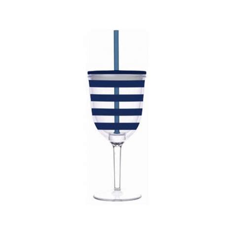 Striped Acrylic Wine Glass Navy