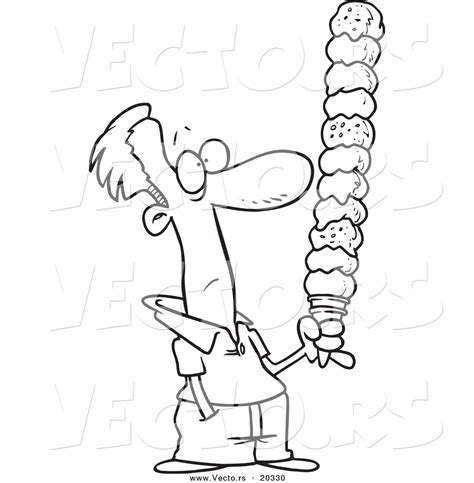 vector   cartoon man holding  huge ice cream cone coloring page