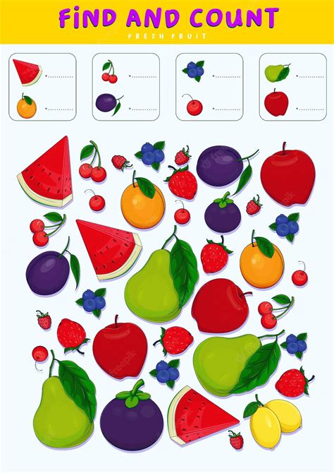 premium vector find  count fresh fruit worksheet  kindergaten