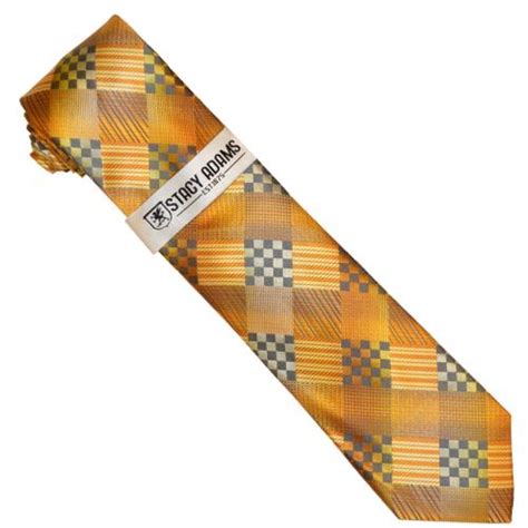 stacy adams honey gold navy blue checkered silk necktie hanky set