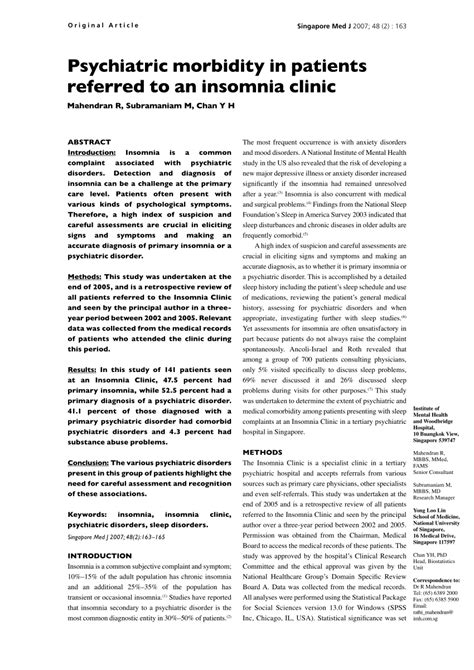 Pdf Psychiatric Morbidity In Patients Referred To An Insomnia Clinic