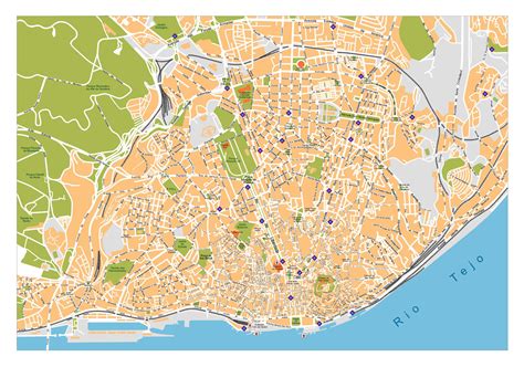 detailed road map  lisbon lisbon portugal europe mapsland