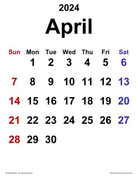 april calendar printable  word  ilyse leeanne