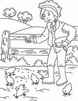Coloring Farm Pages Farmer Feeding Chickens Kids sketch template
