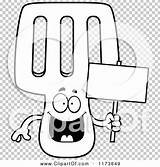 Spatula Mascot Holding Sign Happy Outlined Coloring Clipart Vector Cartoon Cory Thoman sketch template