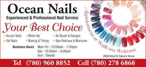 ocean nails opening hours  king st spruce grove ab