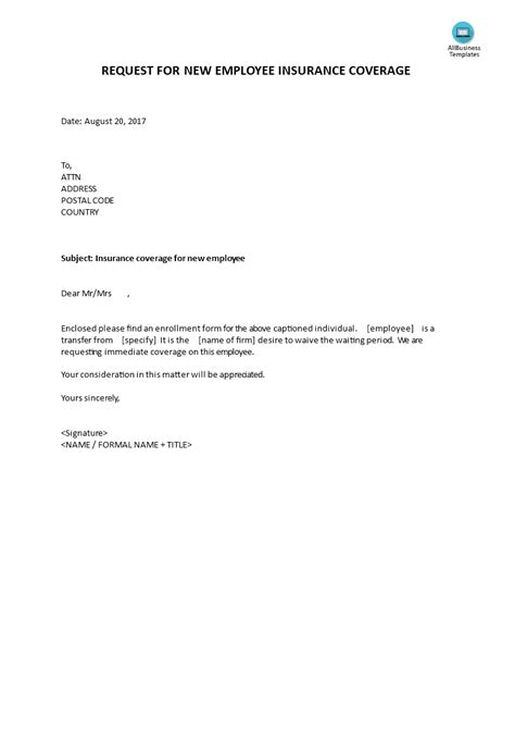 sample letter  insurance company requesting coverage