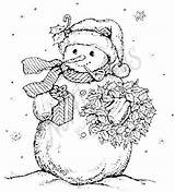 Coloring Pages Stamps Snowman Christmas Northwoods Rubber Adult Holly sketch template