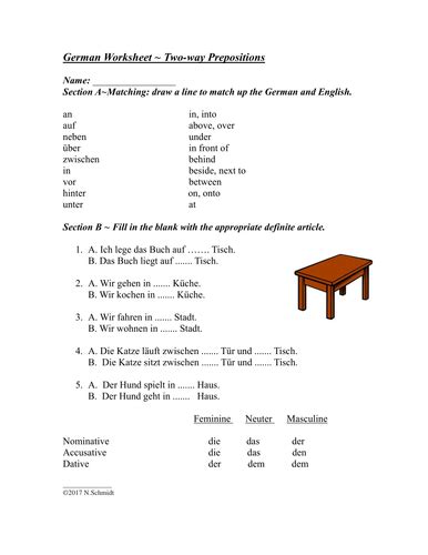 german worksheets prepositions accusative dative