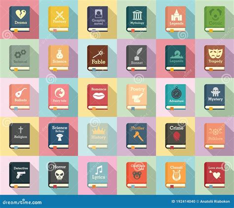 literary genres icons set flat style stock vector illustration  literary learn