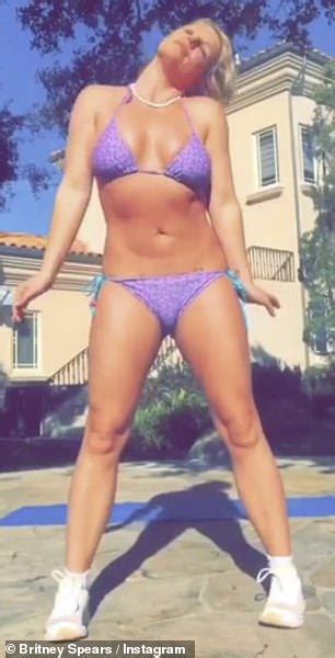 Britney Spears Pops Yoga Poses In Purple Bikini During Outdoors