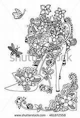 Vector Zentangl Illustration Shoes Women Shutterstock Coloring Adult Floral Pages sketch template