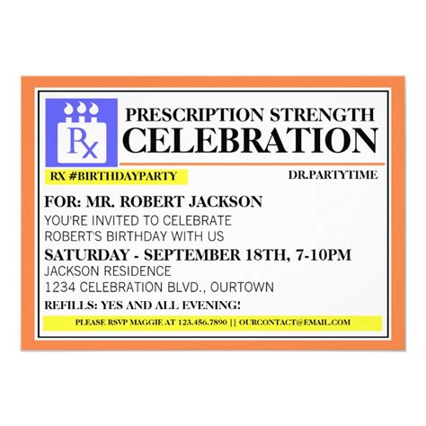 funny prescription label party invitations zazzle