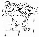 Pooh Winnie Skating Kleurprentje Christmas Sneeuwpret Printen sketch template