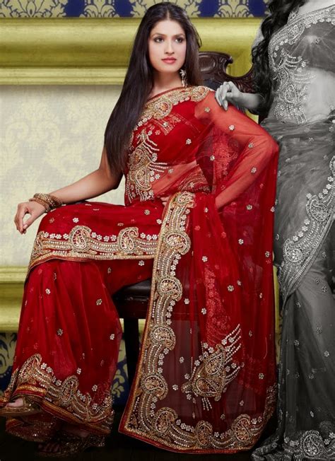 Beautiful Red Color Indian Saree Designs 2014 15