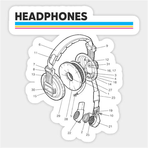 retro headphones diagram headphones sticker teepublic