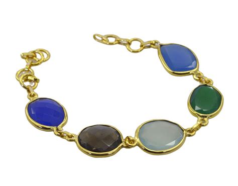 Elegant Multi Gemstone Gold Plated Multi Bracelet Natural Jaipur Us T