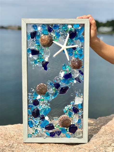 Beach Glass Coastal Window 19x10 Mixed Media Sea Glass Mosaic Glass