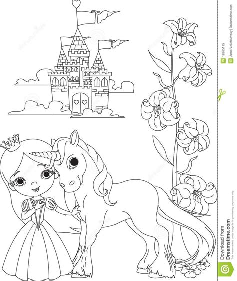 beautiful princess  unicorn coloring page stock vector illustration