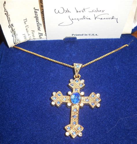 jackie kennedy cross necklace queen mother sapphire  crystal  certificate