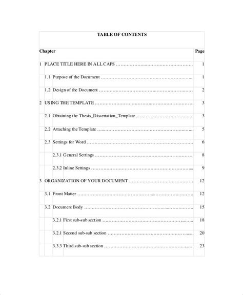 dissertation table  content template telegraph