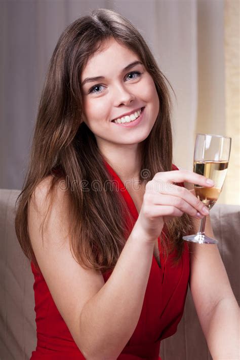 beautiful girl with glass of wine stock image image of elegant