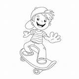 Skateboard Coloring Cartoon Boy Outline Vector Kids sketch template
