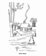 Winter Coloring Pages Scene House Printable Scenes Tree Snow Sheets Kids Color Colouring Farm Print Activity Fun Far Comments Coloringhome sketch template