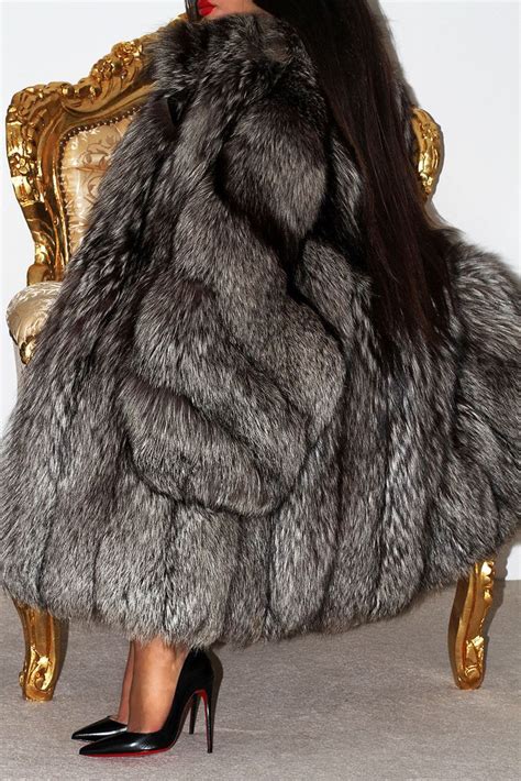 gorgeous luxurious silver saga fox real fur coat jacket l xl beautiful