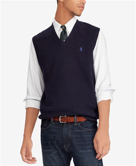 Polo Ralph Lauren V Neck Cotton Sweater Vest In Navy Heather Blue For