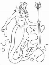 Merman Mermaid Watchful Trident Coloringhome sketch template