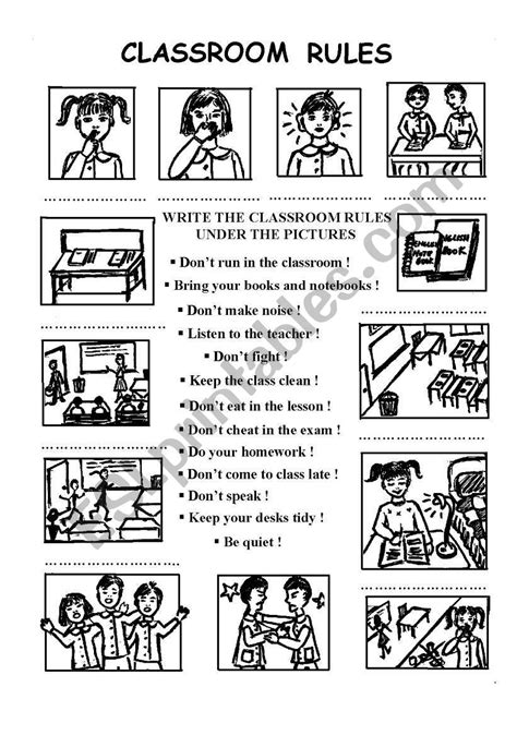 classroom rules esl worksheet  chance