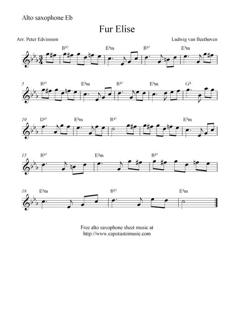 easy sheet   beginners fur elise  alto saxophone sheet  notes