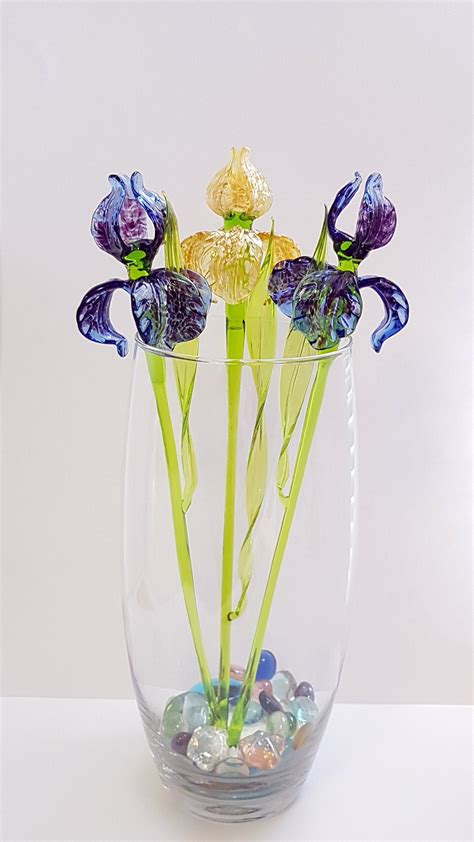 Glass Iris Flower Long Stem Iris Flower Glass Figurine Hand Etsy