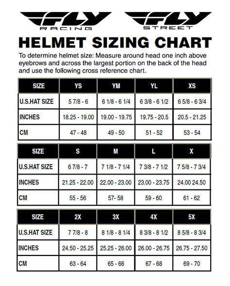fly racing helmets size chart